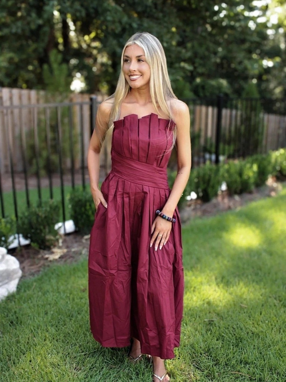 Burgundy Pleated Maxi Dress Like New
